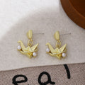 Elegant Korean Origami Crane Alloy Stud Drop With Faux Pearl Accents Light Luxury Women's Earrings view 3