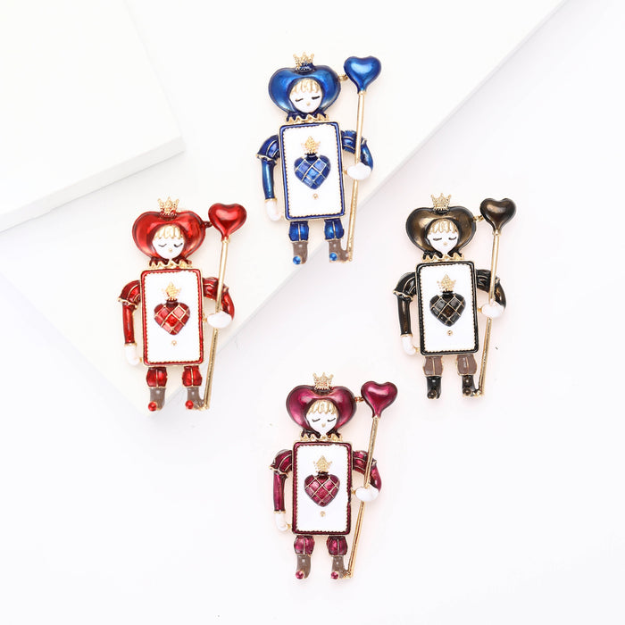 Vintage Alloy Enamel Poker Soldier Brooch Pin For Men And Women
