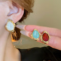2026 Vintage Star Sand Oval Geometric Resin Stud Earrings With Silver Pins, Luxury Palace Style view 2