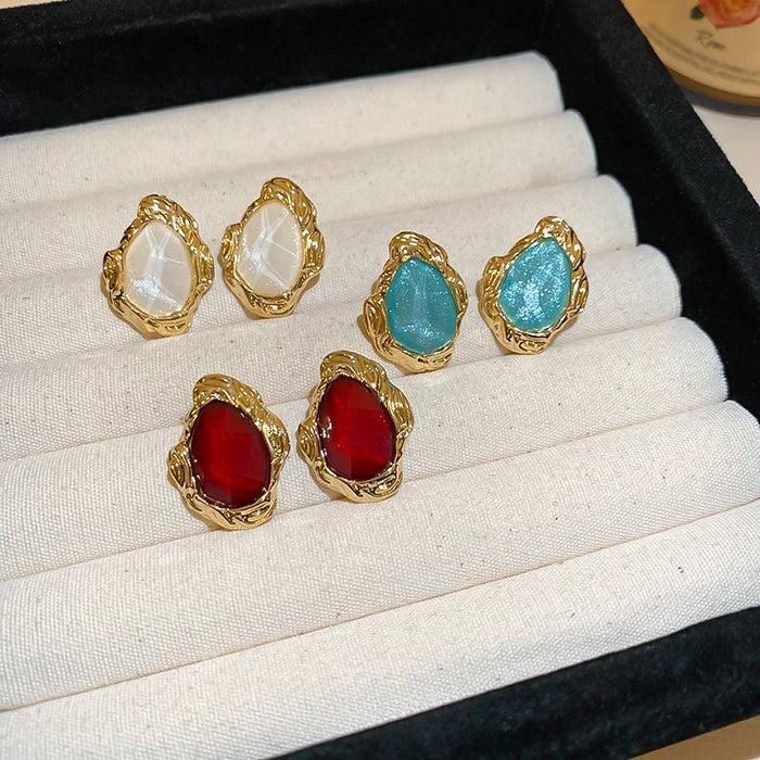 2026 Vintage Star Sand Oval Geometric Resin Stud Earrings With Silver Pins, Luxury Palace Style