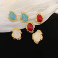 2026 Vintage Star Sand Oval Geometric Resin Stud Earrings With Silver Pins, Luxury Palace Style view 3