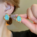 2026 Vintage Star Sand Oval Geometric Resin Stud Earrings With Silver Pins, Luxury Palace Style view 4