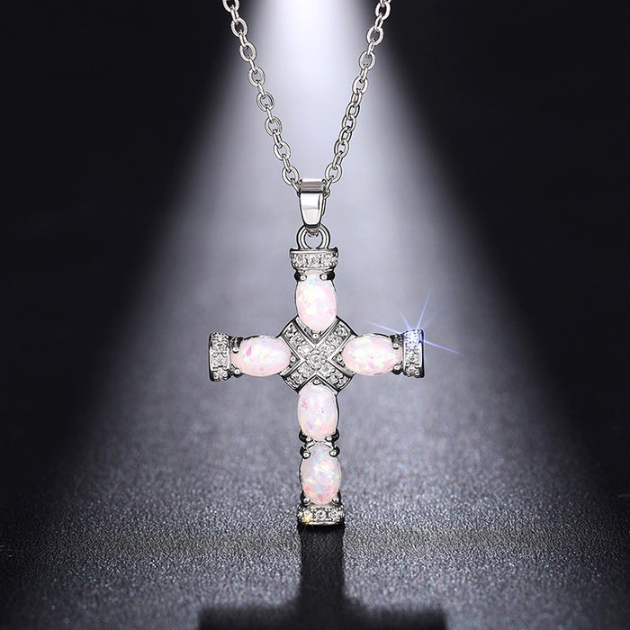 Trendy Imitation Opal Collarbone Necklace, Hip Hop Street Style Pendant Jewelry For Women