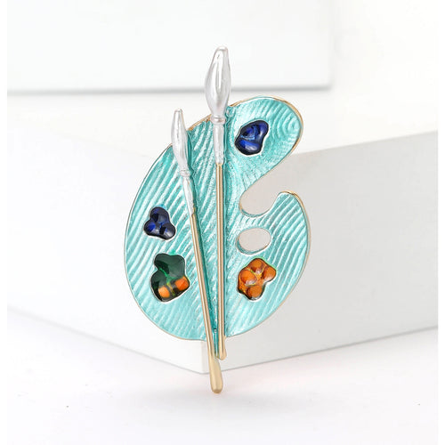 Alloy Enamel Paintbrush Palette Brooch For Artist Suit Lapel Decor
