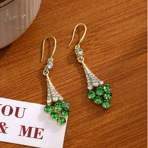 Elegant Vintage Luxury Alloy Rhinestone Crystal Geometric Round Cluster Long Tassel Hook Dangle Earrings