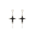 Korean Silver Alloy Enamel Star Cross Drop Earrings With Rhinestone Accents, Elegant Sweet Cool Earrings view 5