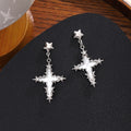 Korean Silver Alloy Enamel Star Cross Drop Earrings With Rhinestone Accents, Elegant Sweet Cool Earrings view 4