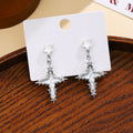 Korean Silver Alloy Enamel Star Cross Drop Earrings With Rhinestone Accents, Elegant Sweet Cool Earrings view 2
