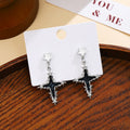 Korean Silver Alloy Enamel Star Cross Drop Earrings With Rhinestone Accents, Elegant Sweet Cool Earrings view 3