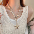 Beach Vacation Alloy Beaded Starfish Pearl Clavicle Necklace For Women Light Luxury Jewelry view 4
