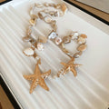 Beach Vacation Alloy Beaded Starfish Pearl Clavicle Necklace For Women Light Luxury Jewelry view 3