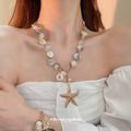 Beach Vacation Alloy Beaded Starfish Pearl Clavicle Necklace For Women Light Luxury Jewelry view 2