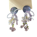 Purple Shell Flower Stud Earrings With Silver Pins And Crystal French Chic Vacation Style view 5