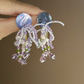 Purple Shell Flower Stud Earrings With Silver Pins And Crystal French Chic Vacation Style view 3