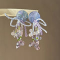 Purple Shell Flower Stud Earrings With Silver Pins And Crystal French Chic Vacation Style view 1