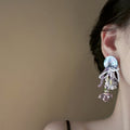 Purple Shell Flower Stud Earrings With Silver Pins And Crystal French Chic Vacation Style view 4
