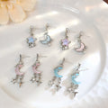 Elegant Asymmetric Moon Star Enamel Rhinestone Pearl Tassel Silver Needle Fashion Earrings view 1
