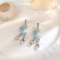 Elegant Asymmetric Moon Star Enamel Rhinestone Pearl Tassel Silver Needle Fashion Earrings view 3