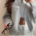 Women's Faux Leather Black Key Pouch Sunglasses Clip Sweater Necklace With Unique Geometric Design view 4