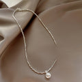 Premium Korean Minimalist Copper Necklace With Zircon Pearl Geometric Round Design For Women view 3