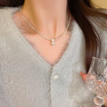 Premium Korean Minimalist Copper Necklace With Zircon Pearl Geometric Round Design For Women view 4