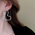 Statement Heart Faux Pearl Earrings, French Fashion Hollow Design Temperament Stud Earrings For Women view 4