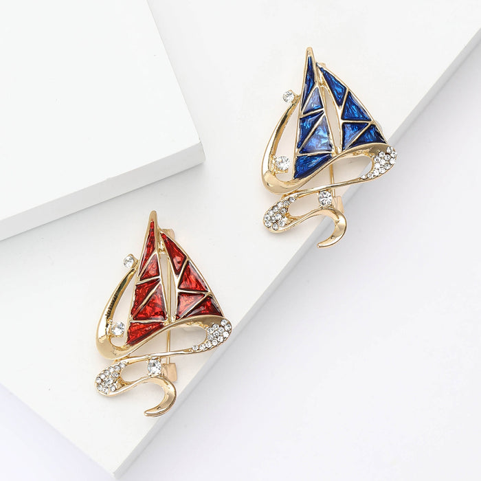 Metal Alloy Enamel Rhinestone Boat Brooch Pin For Apparel