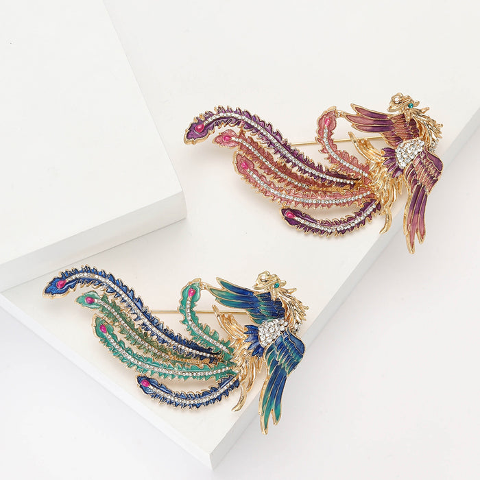 Alloy Enamel Rhinestone Phoenix Brooch For Elegant Women's Apparel