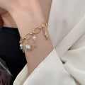 Fresh Ocean Pearl Alloy Bangle With Goldfish Conch And Starfish Summer Vacation Style view 4