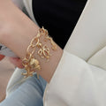 Fresh Ocean Pearl Alloy Bangle With Goldfish Conch And Starfish Summer Vacation Style view 2