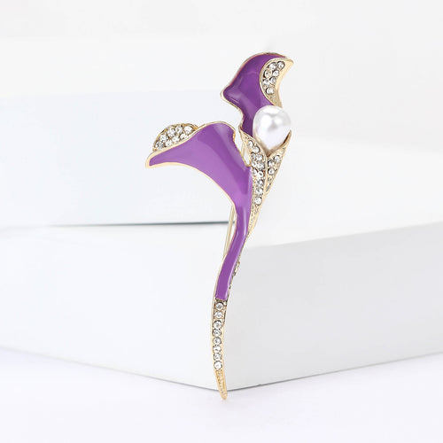 Enamel Alloy Pearl Tulip Brooch For Women's Suit And Coat