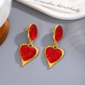 Vintage Luxury Alloy Oval Stud Wrinkled Resin Heart Drop Earrings For Women Elegant Geometric Earrings view 3