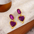Vintage Luxury Alloy Oval Stud Wrinkled Resin Heart Drop Earrings For Women Elegant Geometric Earrings view 4