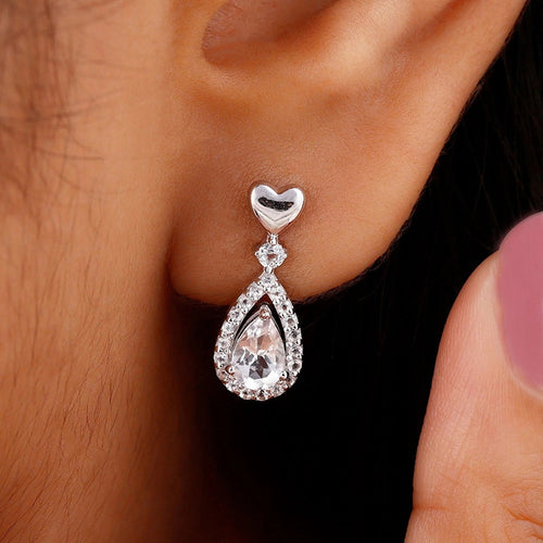 Korean Style Heart Micro Pave Stud Earrings, Delicate Small Water Drop Earrings For Women