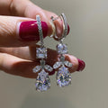Water Drop Floral Leaf Ear Cuffs For Women, Elegant Bridal Wedding Statement Earrings view 1