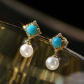 Vintage Faux Pearl Earrings Diamond Geometric Round Palace Style Small Dangle Earrings view 1