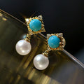 Vintage Faux Pearl Earrings Diamond Geometric Round Palace Style Small Dangle Earrings view 5