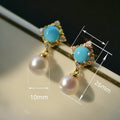 Vintage Faux Pearl Earrings Diamond Geometric Round Palace Style Small Dangle Earrings view 4