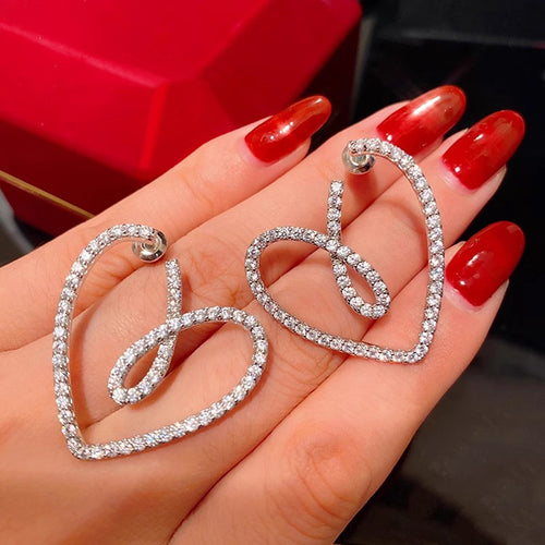 New Trendy Heart Ribbon Stud Earrings, Hollow Heart Shape Valentine's Day Gift Earrings For Women