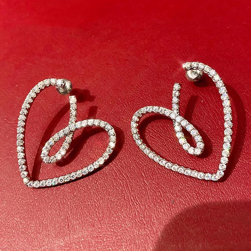 New Trendy Heart Ribbon Stud Earrings, Hollow Heart Shape Valentine's Day Gift Earrings For Women