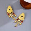 Vintage Palace Style Embossed Geometric Triangle Alloy Crystal Rhinestone Tassel Drop Earrings view 3