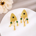 Vintage Palace Style Embossed Geometric Triangle Alloy Crystal Rhinestone Tassel Drop Earrings view 4