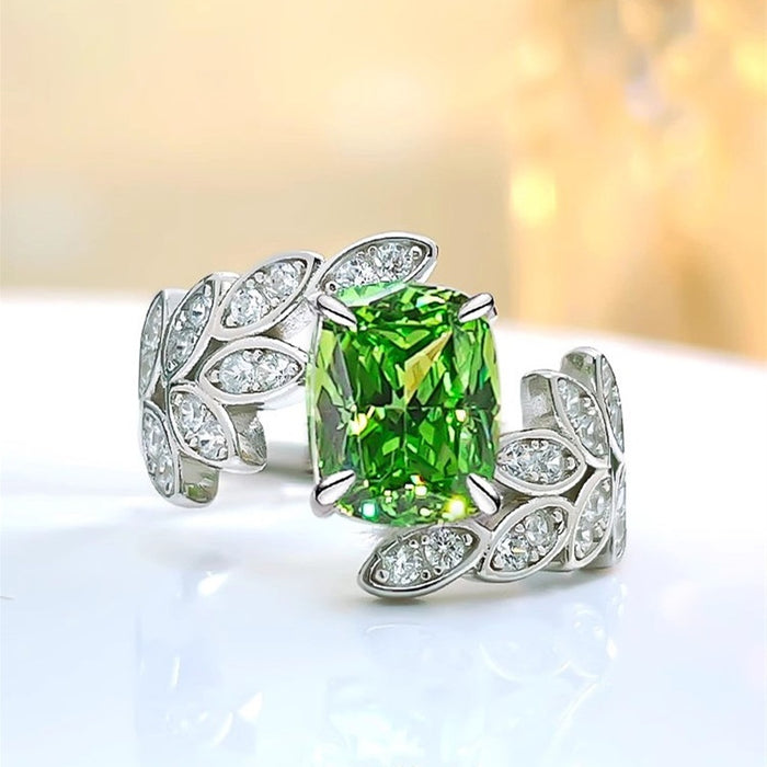Fresh Floral Leaf Open Ring For Women, Cross Arm Geometric Adjustable Finger Ring With Leaf Design