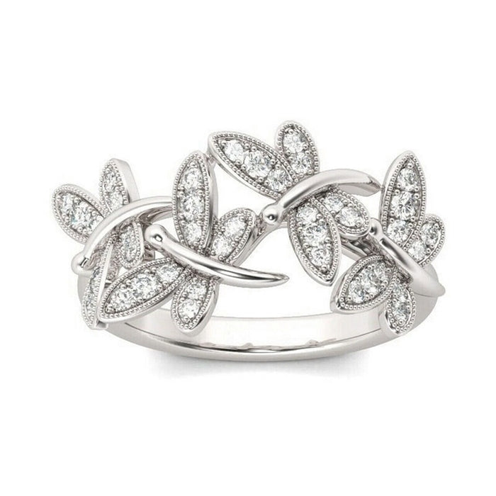 Light Luxury Micro Pave Dragonfly Butterfly Ring, Sparkling Floral Index Finger Jewelry