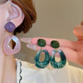 Fresh Forest Style Gradient Resin Diamond Geometric Wooden Drop Earrings for Women view 2