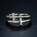 Hollow Double Layer Ring With Line Design, Micro Pave Niche Fashion Finger Jewelry For Women view 2