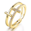 Hollow Double Layer Ring With Line Design, Micro Pave Niche Fashion Finger Jewelry For Women view 1