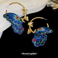 Blue Embroidered Fabric Butterfly Hoop Earrings With Silver Pins, Sweet Vintage Light Luxury Jewelry view 4