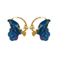 Blue Embroidered Fabric Butterfly Hoop Earrings With Silver Pins, Sweet Vintage Light Luxury Jewelry view 5