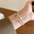 Real Gold Plated Freshwater Pearl Double Layer Bohemian Oval Geometric Bangle For Women view 2